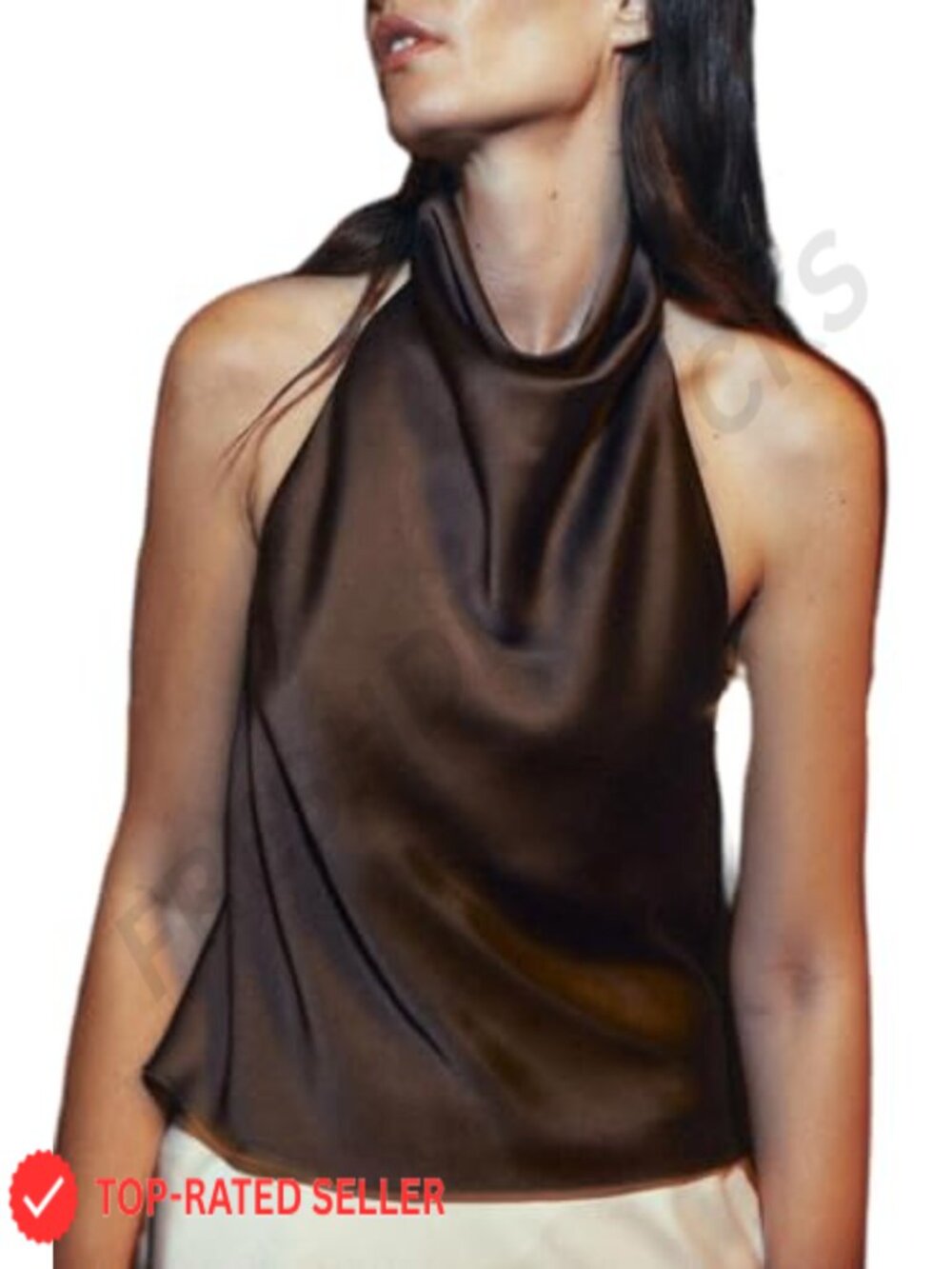 Satin Mock Neck Sleeveless Backless Crop Tank Top
